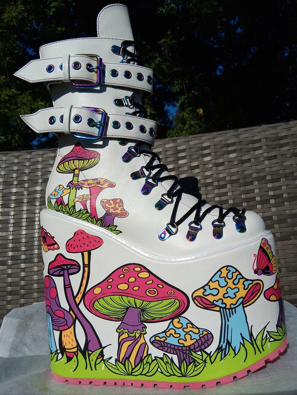 CURRENT MOOD® Psychedelic Fairytale Double Stack Traitor Boots in White | Size 9